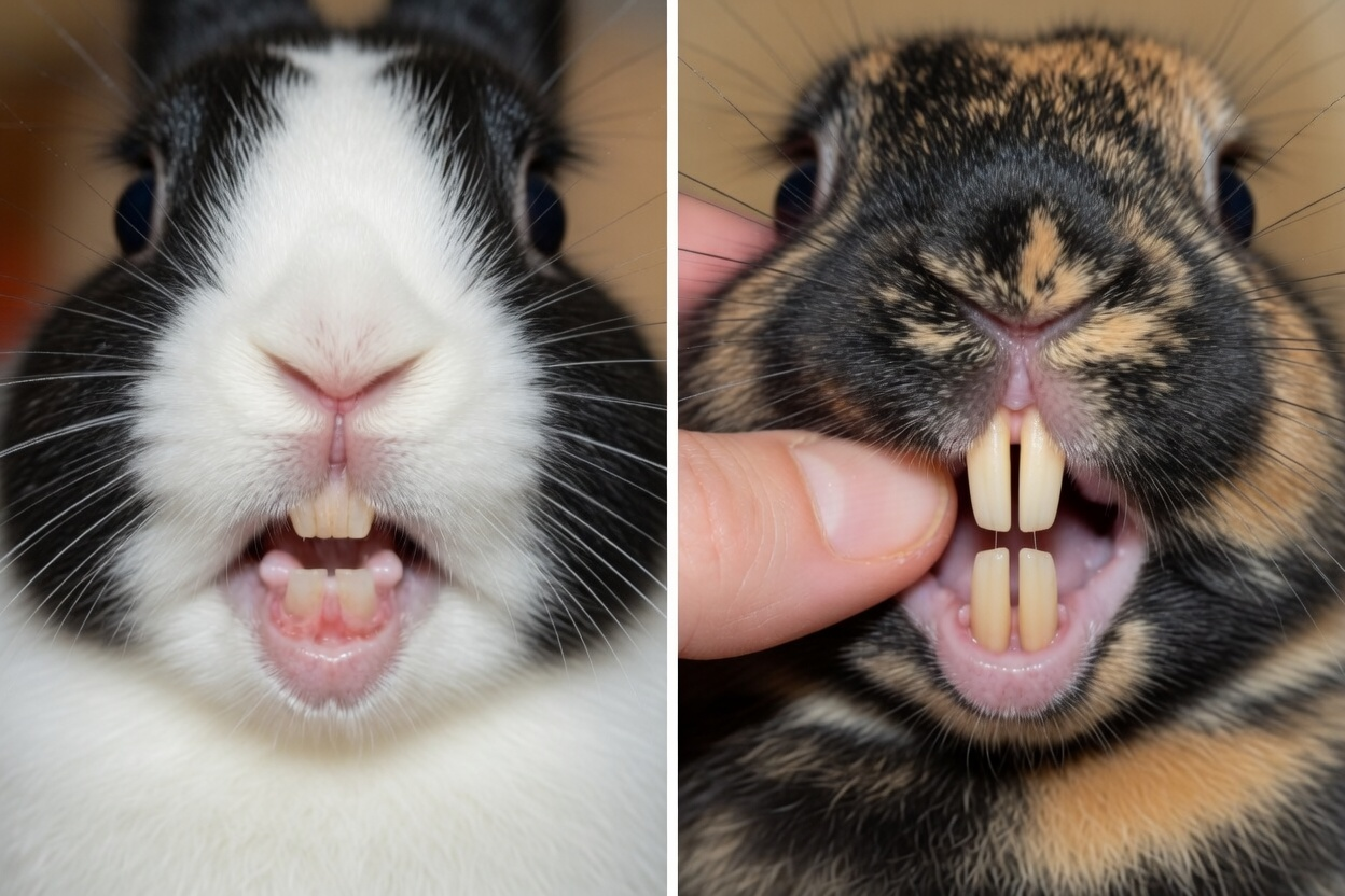 Comparison of normal rabbit incisors versus overgrown incisors