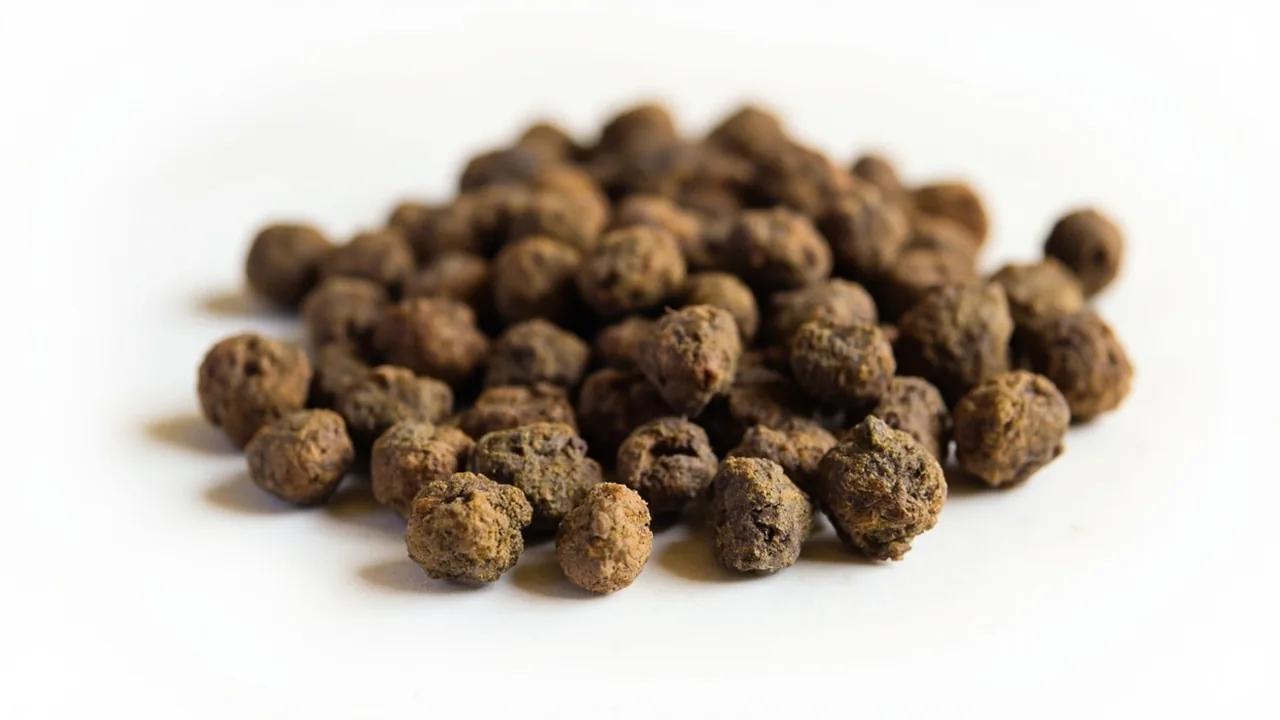 Normal healthy rabbit fecal pellets - round, uniform, brown