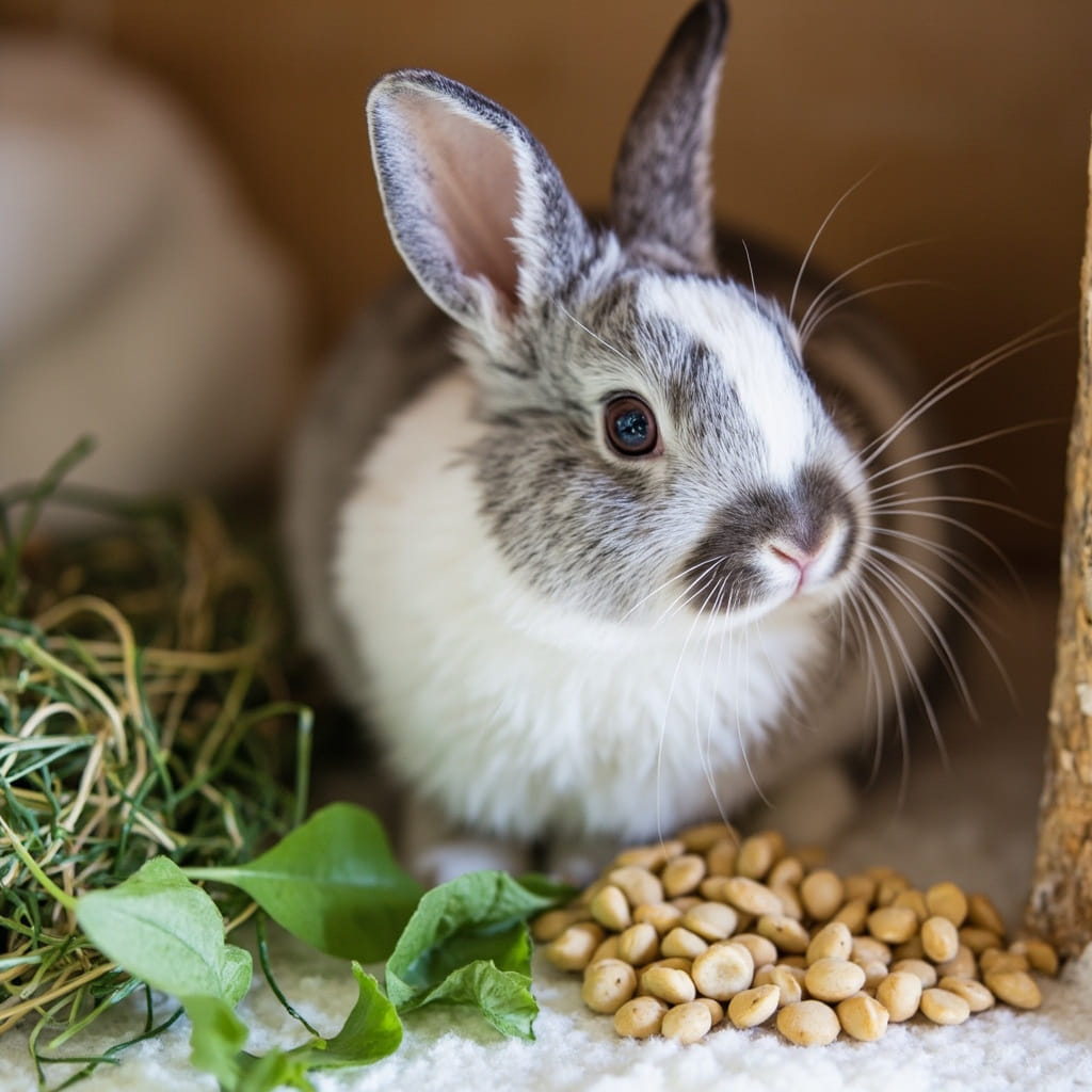 A new rabbit eating hay