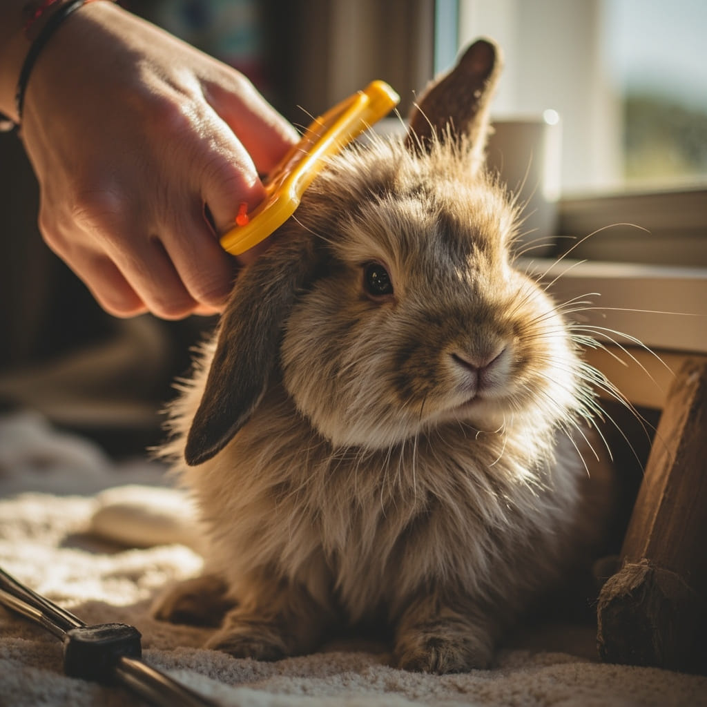 A rabbit being groomed