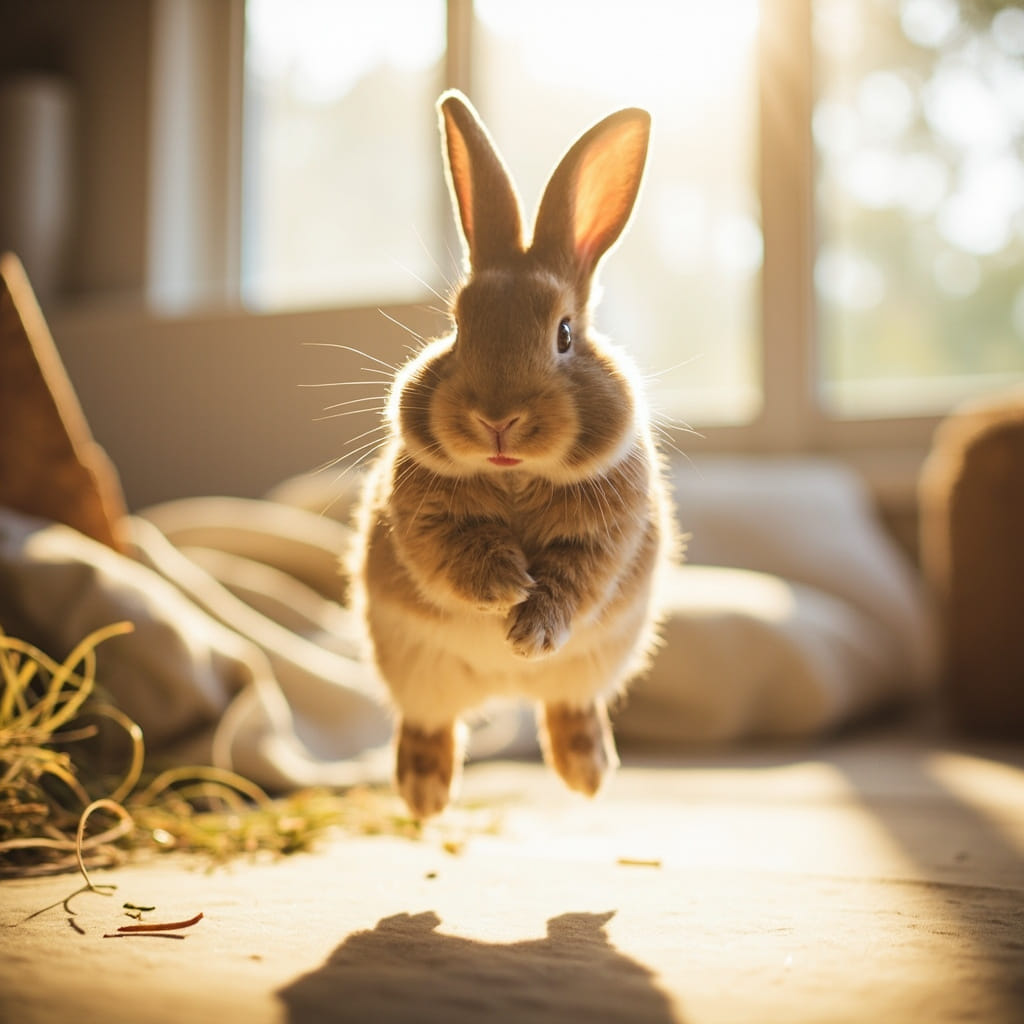 A happy rabbit relaxing