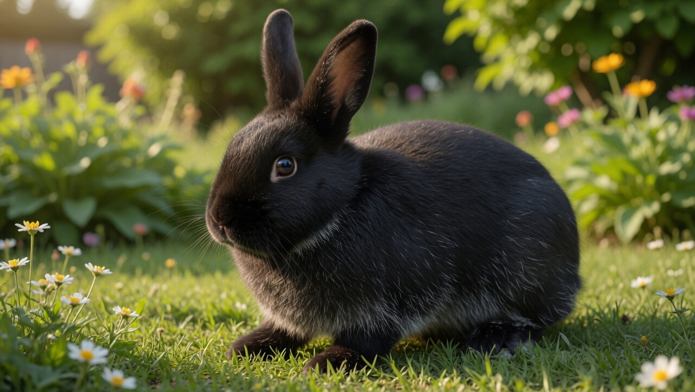 A black Silver Fox rabbit with silver ticking